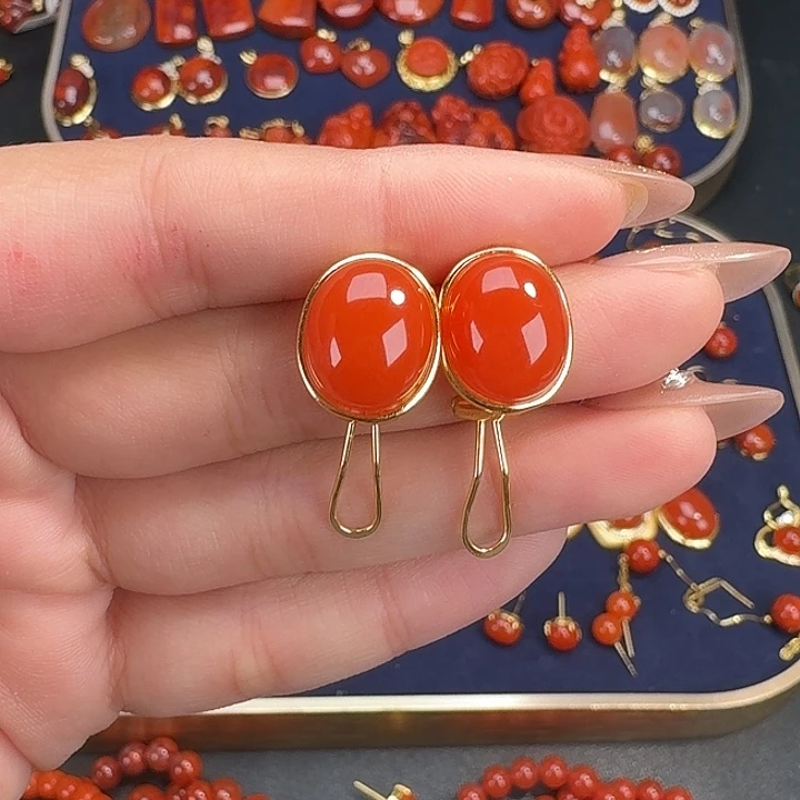 南红玛瑙银S925镶嵌耳夹高货