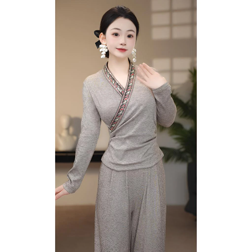 【琉璃】早春新款小众设计高级气质修身新中式民族风长袖套装-80171