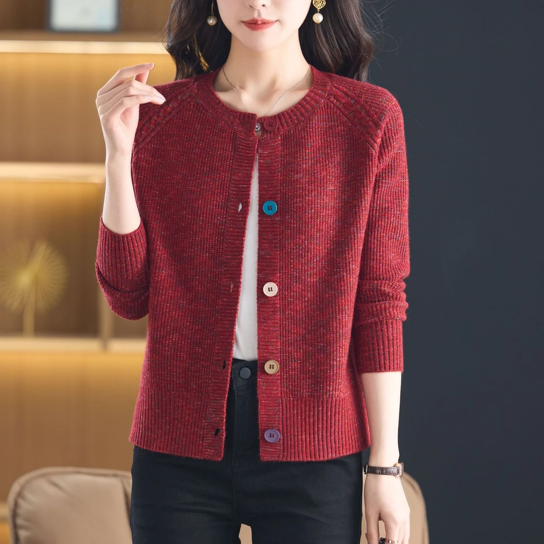 【羊毛衫】春秋女士针织开衫长袖洋气百搭宽松时尚中年秋季新款外套