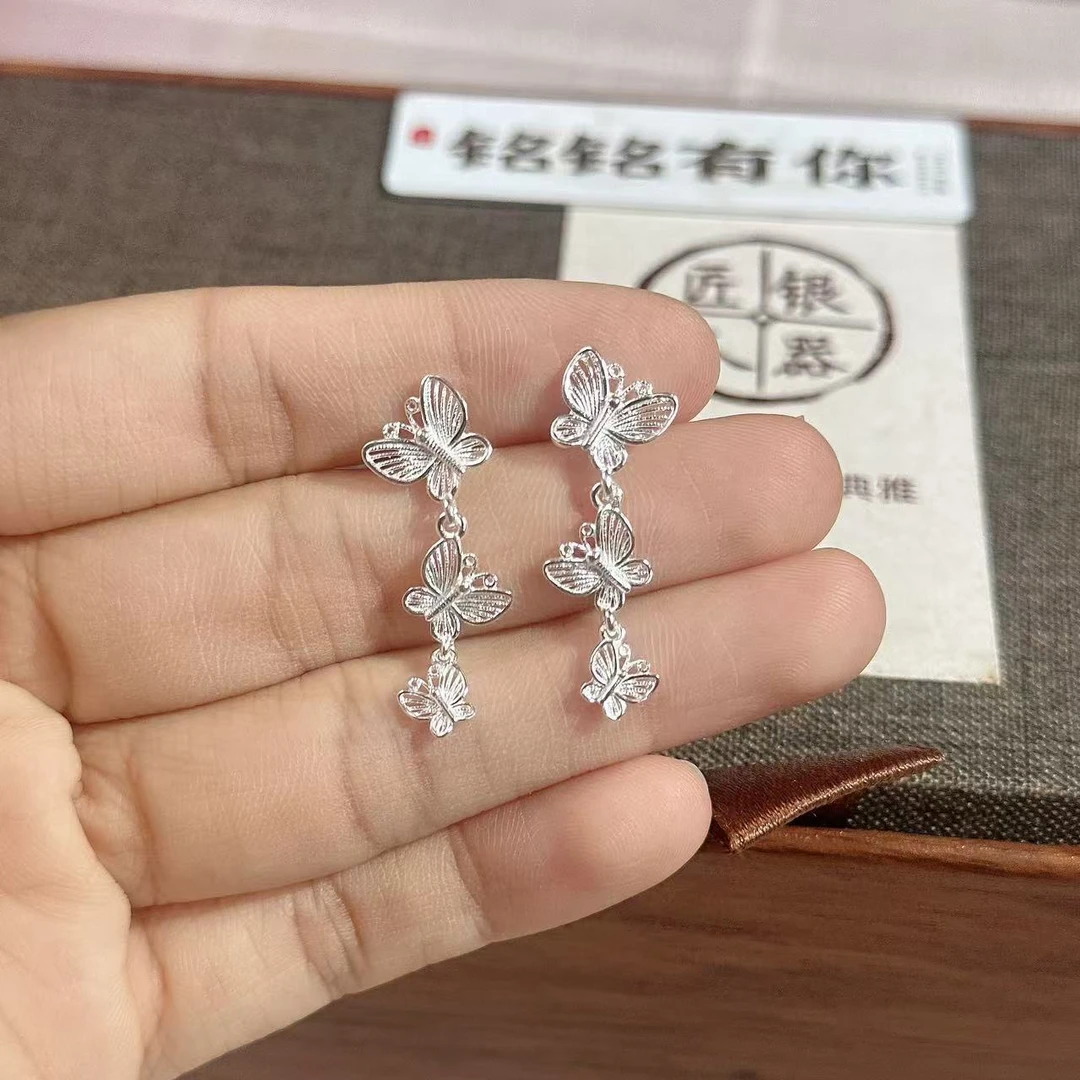 铭铭有你 足银耳饰 蝴蝶纷飞耳钉