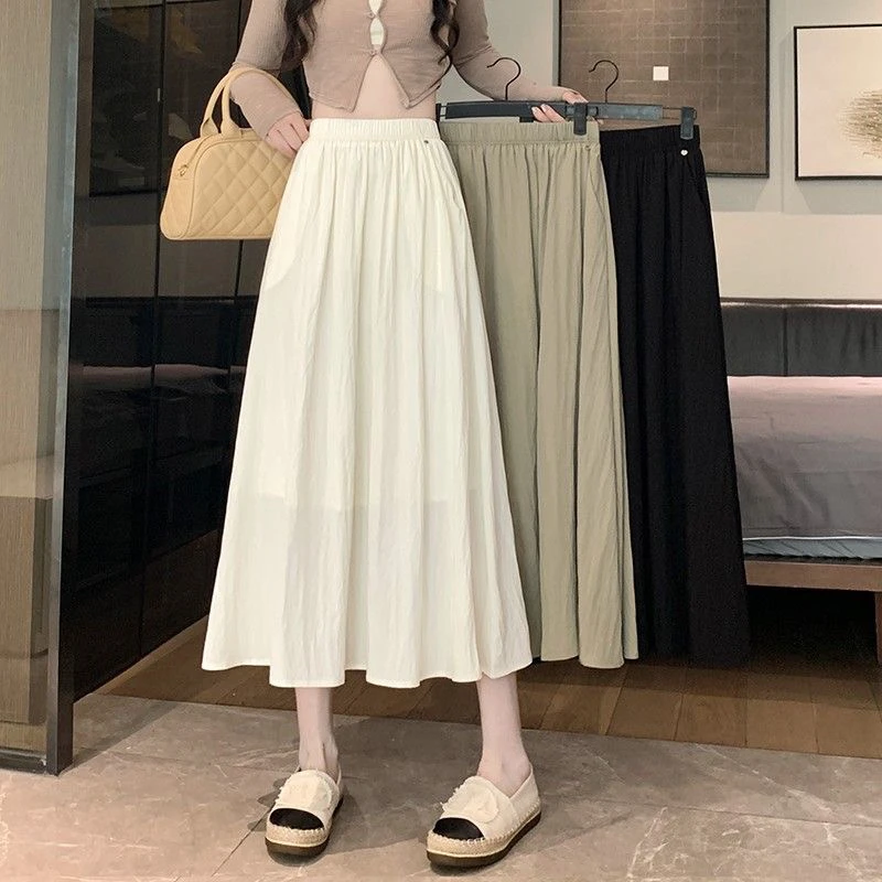 黑色高腰A字百褶半身裙女2025新款白色高级感梨形气质休闲长裙子