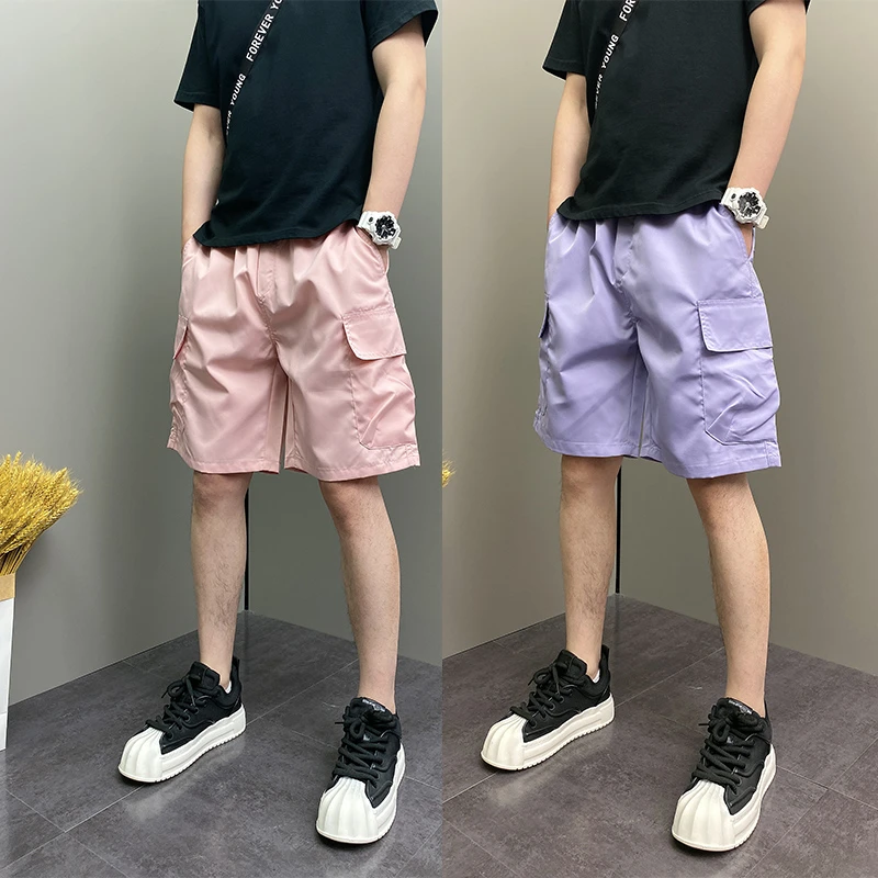 2025年夏季薄款潮流韩版痞帅宽松哈伦纯色青年男士休闲五分短裤子