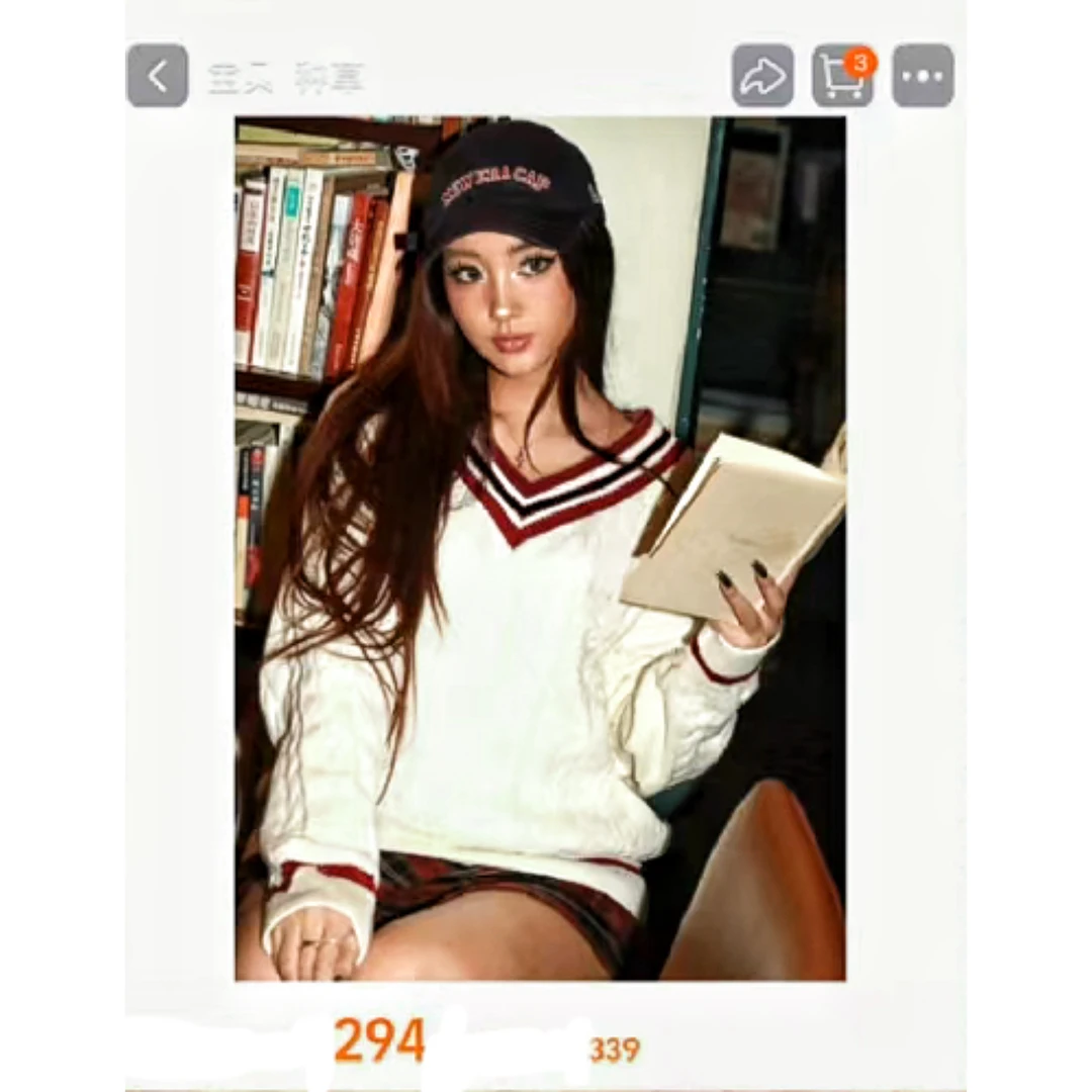 【私立校刊】wm*原！超软糯厚实！情侣款美式复古撞色学院v领毛衣～