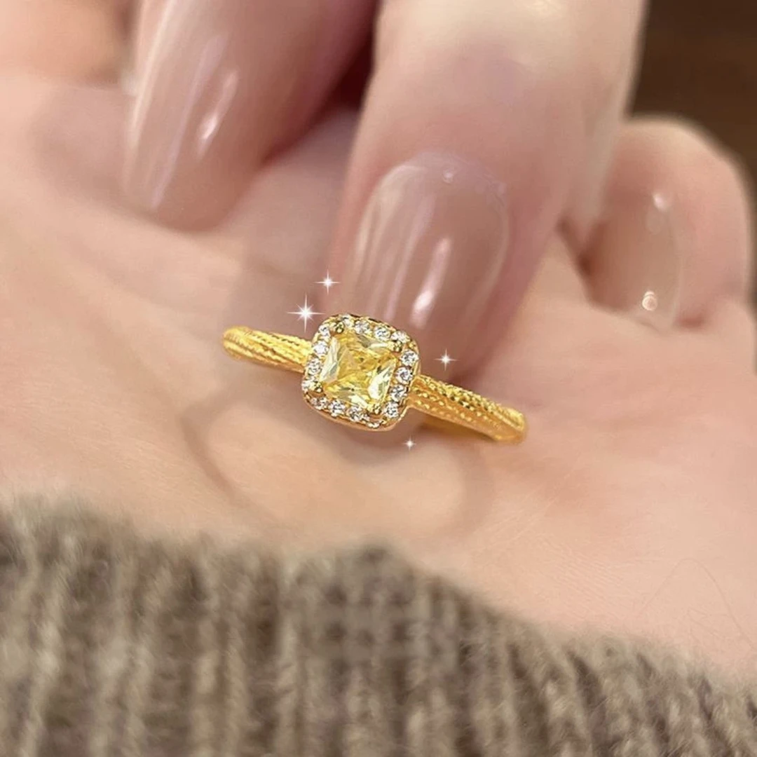 铜合金戒指 电镀18k 轻奢高级感方糖戒指女时尚食指戒 3123