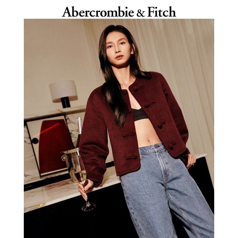 AF女装 25春季新款复古上衣羊毛混纺盘扣夹克外套 KI144-5068