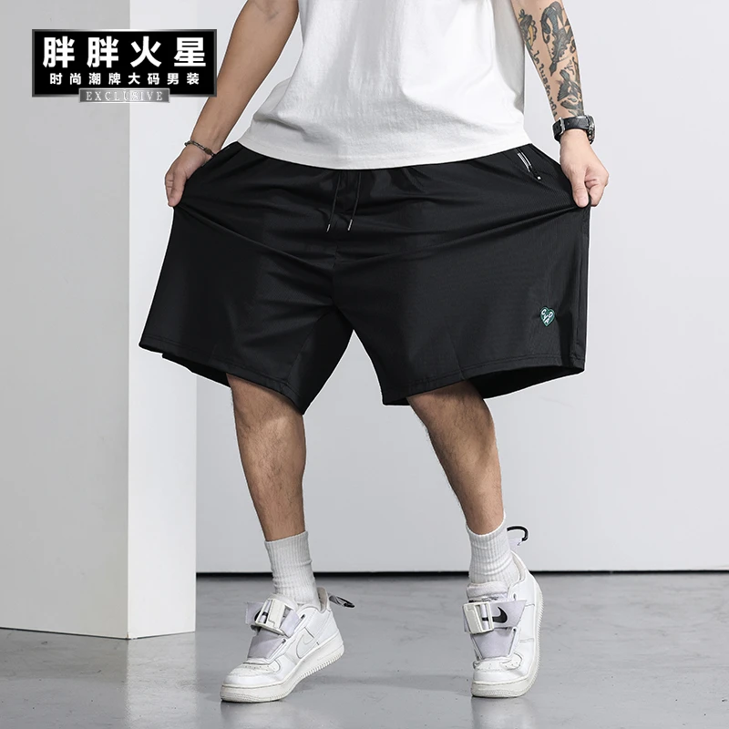 胖胖火星大码男装夏季休闲冰丝短裤男透气速干中裤胖子运动五分裤