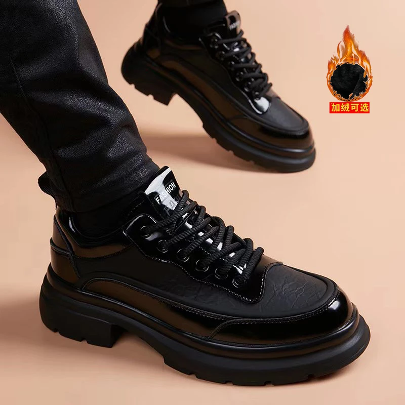 男士时尚百搭潮流男鞋厚底商务韩版英伦风系带透气加绒休闲男皮鞋