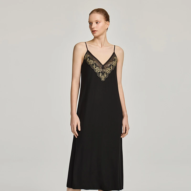 CA BRIDA【夜玫瑰】春夏复古蕾丝显瘦时尚气质性感吊带长款睡裙