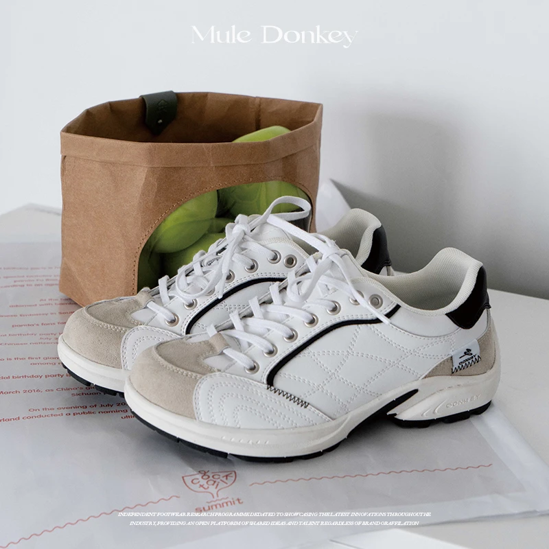 多嘴驴Donkey拼接赛车鞋女潮流低帮反绒百搭平底训练鞋休闲运动鞋