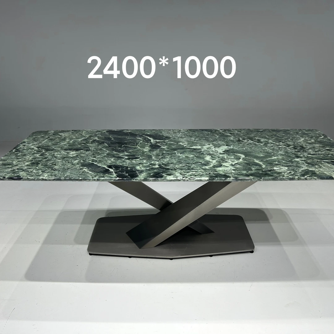 普拉达绿轻奢风长方形奢石餐桌