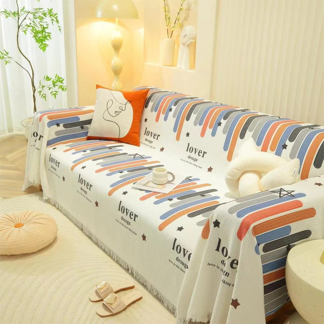 简约防滑防猫弹力通用型ins条纹全盖布艺沙发垫