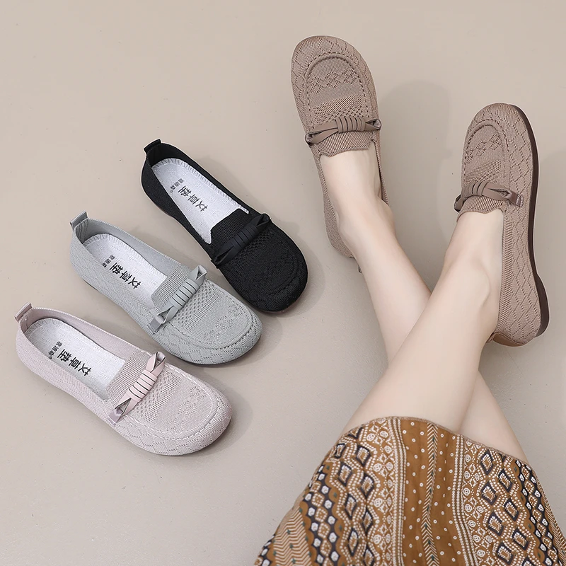 2025春季透气中老年单鞋飞织网面女士布鞋软底防滑舒适妈妈鞋