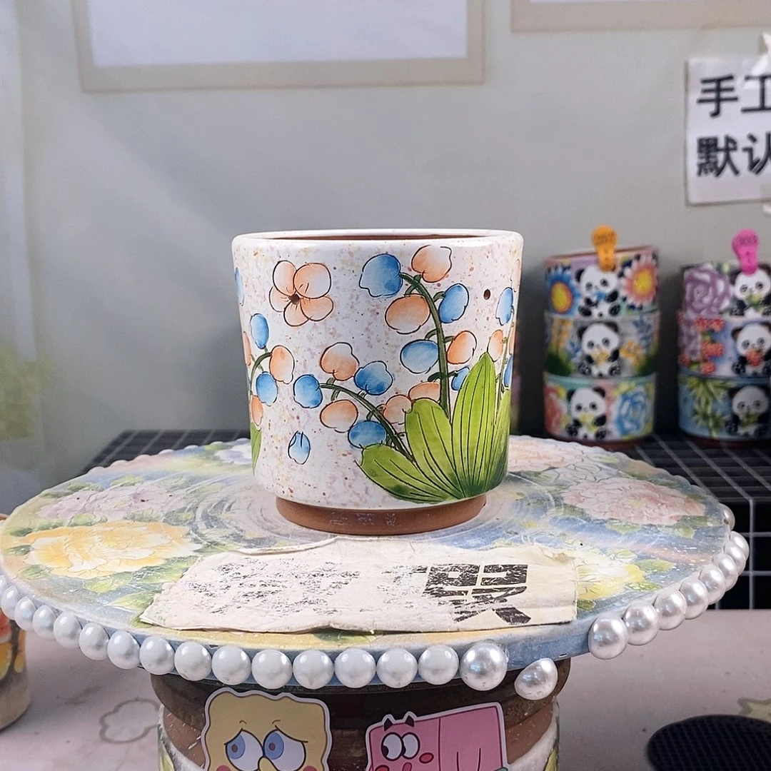 红泥花盆红陶手绘盆