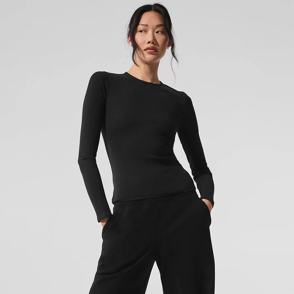 2025秋季新款瑜伽AL*后背标打底衫针织套头长袖衫修身百搭打底衫