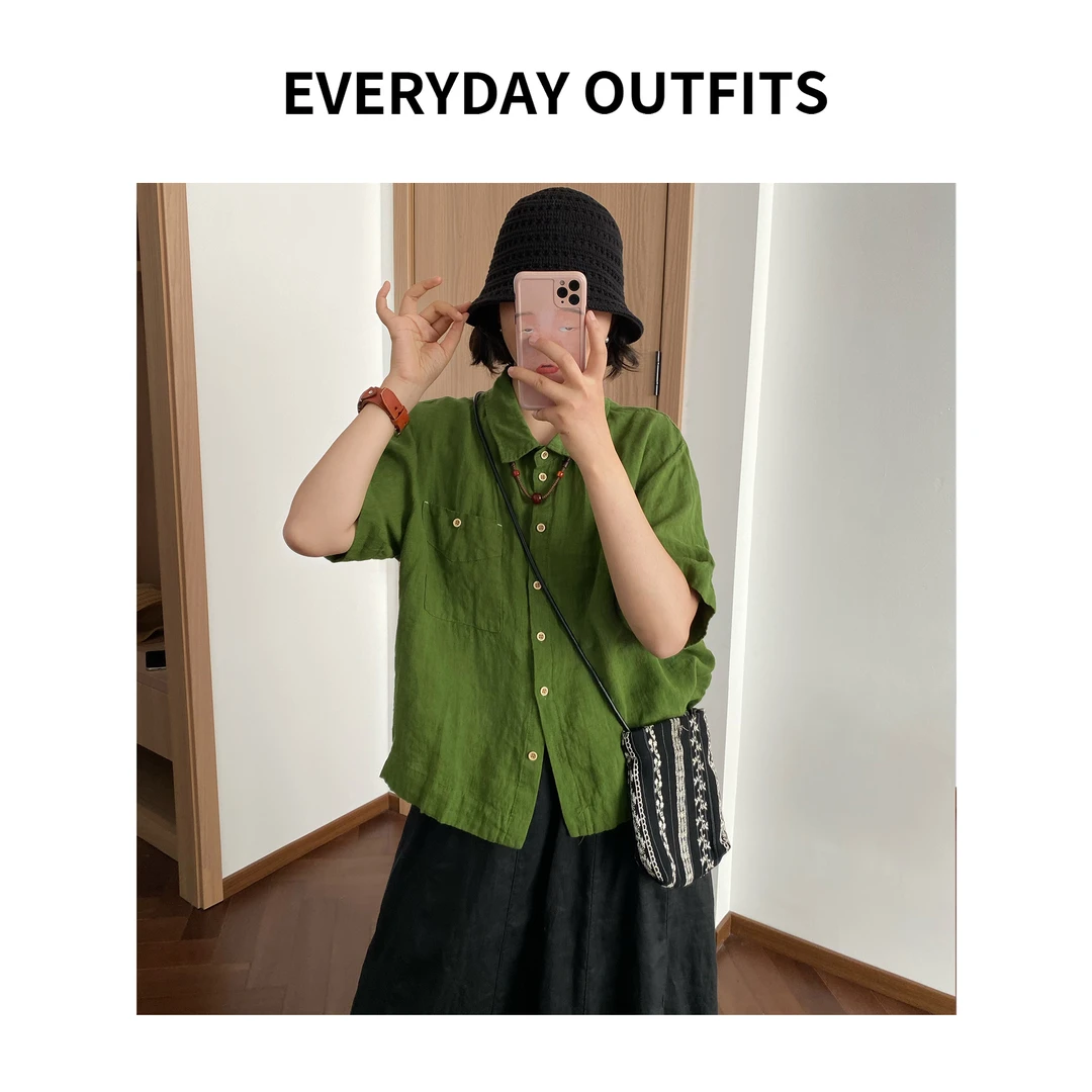RIDA· 亚麻衬衫5E11休闲夏季复古宽松薄款设计感 25172