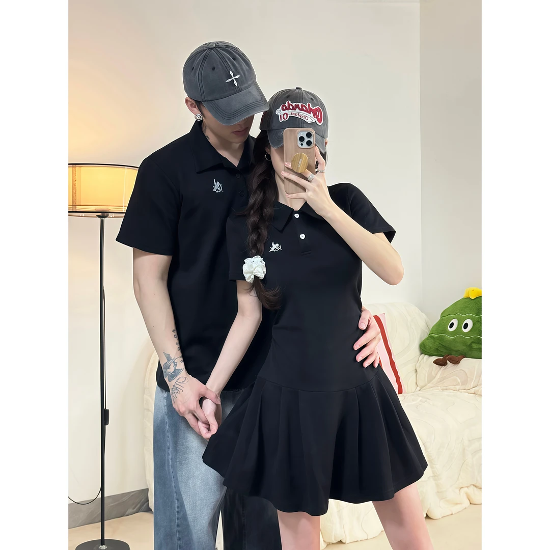 小众设计学院风韩版法式气质刺绣POLO衫显瘦连衣裙2025新款情侣装