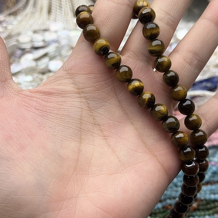 玛瑙/玉髓未镶嵌珠宝半成品一条10mm左右黄虎眼石