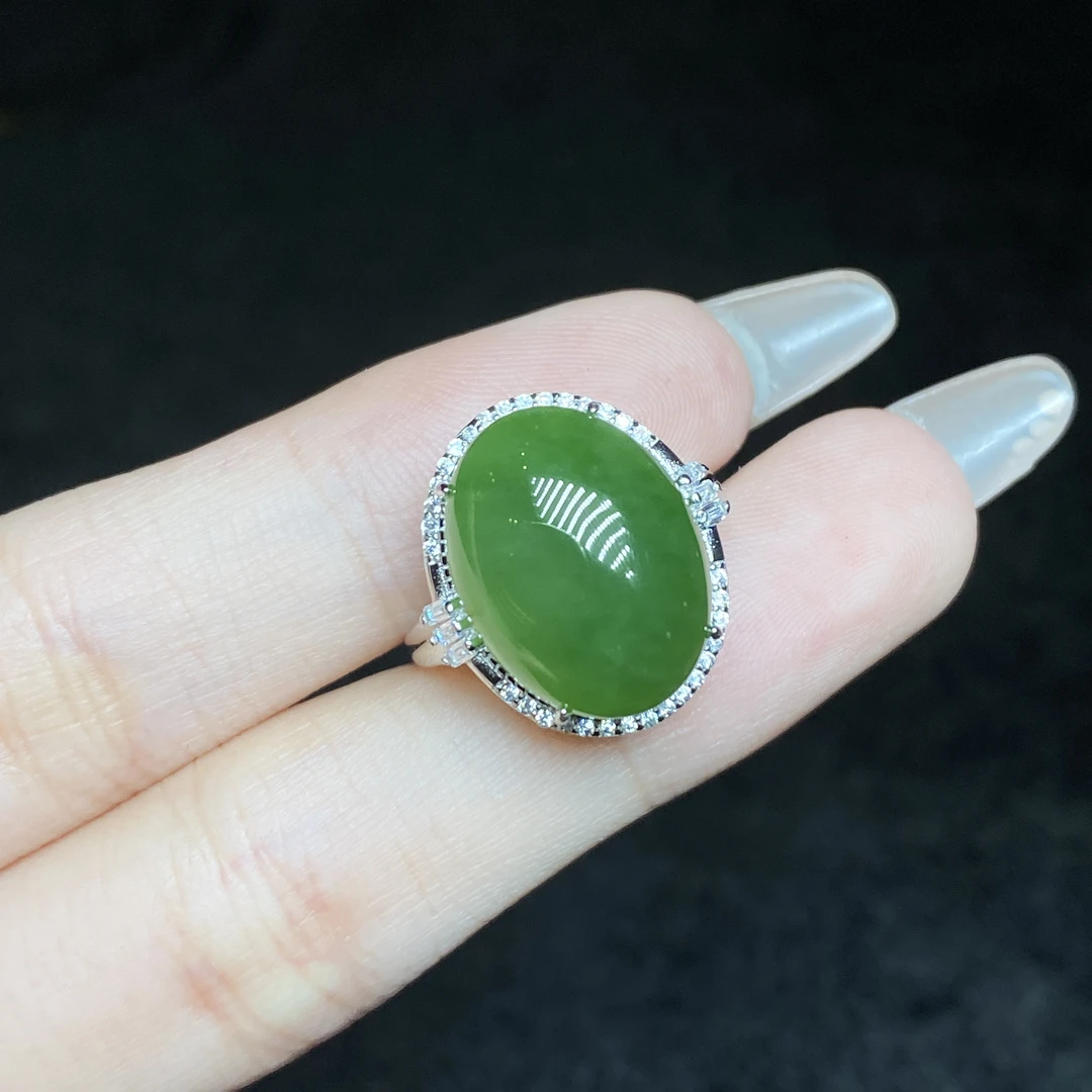 【小北好物】S925银和田玉蛋面戒指【约12*16mm】QH10X684