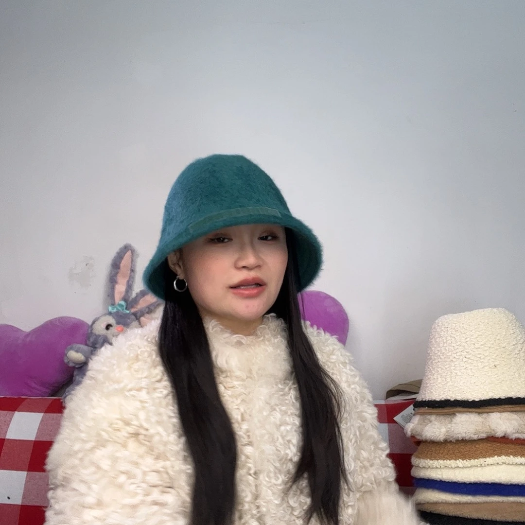 羊毛混纺涤纶（聚酯纤维）兔毛皮草渔夫帽