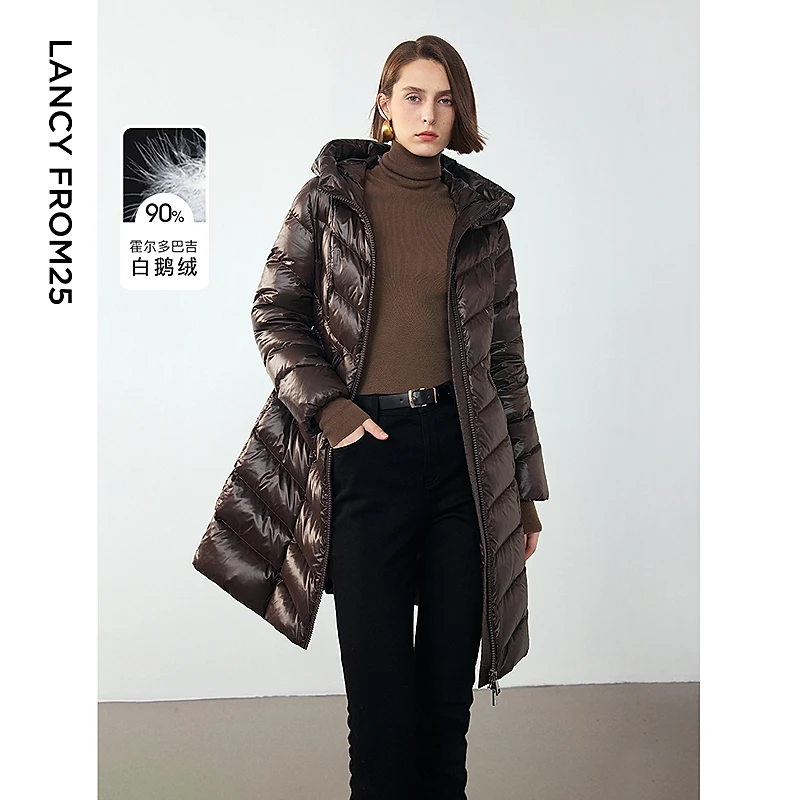 朗姿霍尔多巴吉白鹅绒连帽设计感小众外套女2024年冬季新款羽绒服
