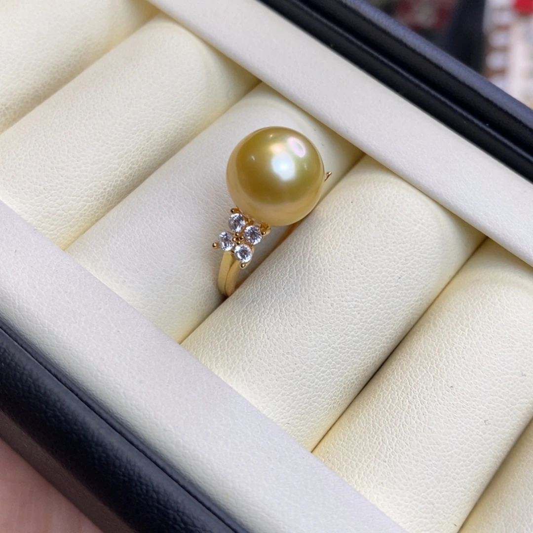 海水珍珠银S925镀金镶嵌戒圈