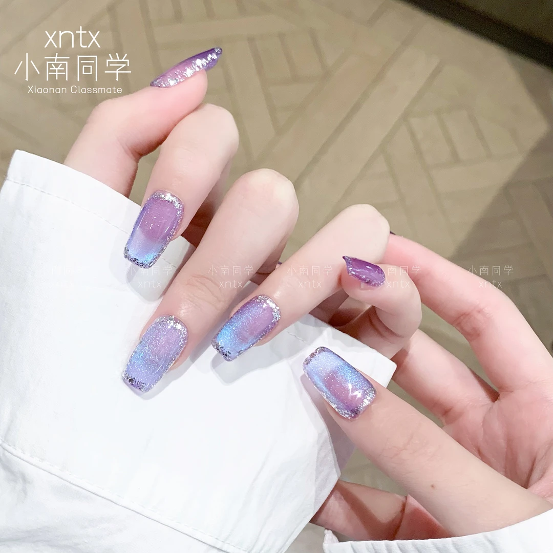 【蓝钻月影】手工穿戴美甲蓝色猫眼穿戴甲短款夏天绝美假指甲贴片