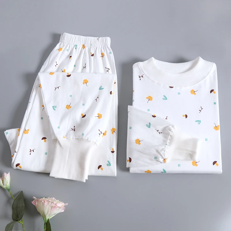 100%纯棉秋衣秋裤套装女打底线衣线裤全棉保暖中高领加厚内衣套装