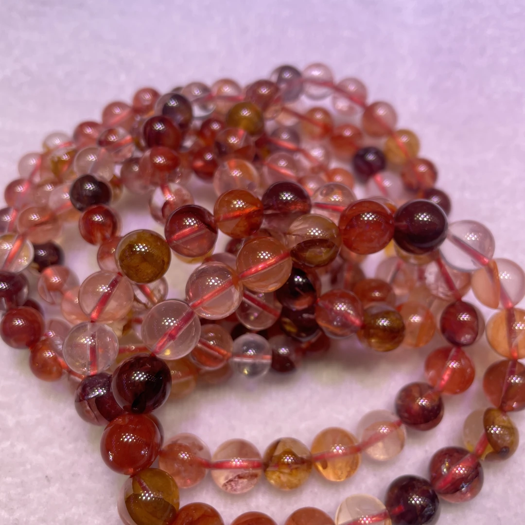 红黄胶花手串毕业级天然红黄胶花锦鲤水晶手串男女款多样性发一