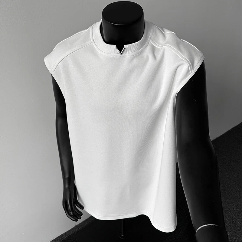 金属小V领背心男夏季坎肩潮牌美式拼接小众设计感运动休闲无袖T恤