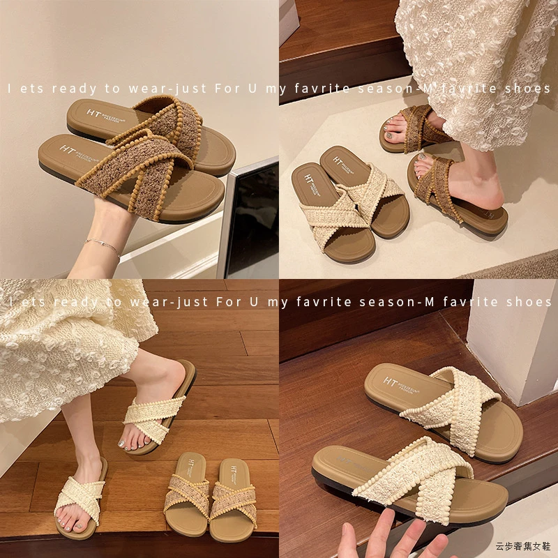 2025年新款韩系时尚仙女风夏季外穿气质软底百搭平底凉拖女款一字