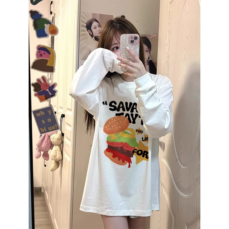 精梳紧密 重磅舒适 卡通印花长袖T恤女秋冬新款