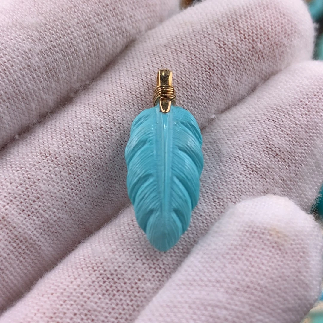 绿松石未镶嵌羽毛吊坠