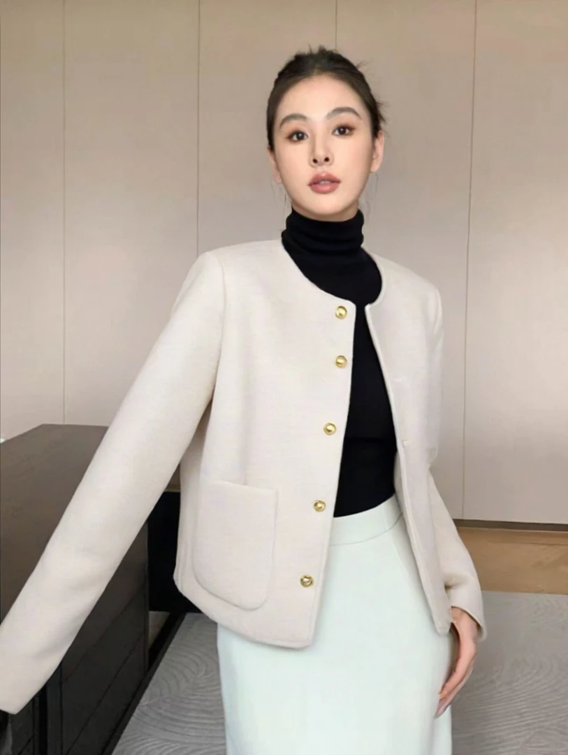 2025新款羊毛小香风早秋款高级圆领气质休闲上衣外套时尚