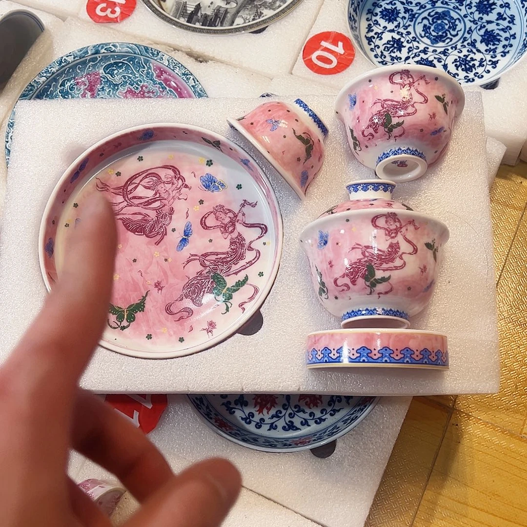 娇***眠敦煌飞天五件套粉彩