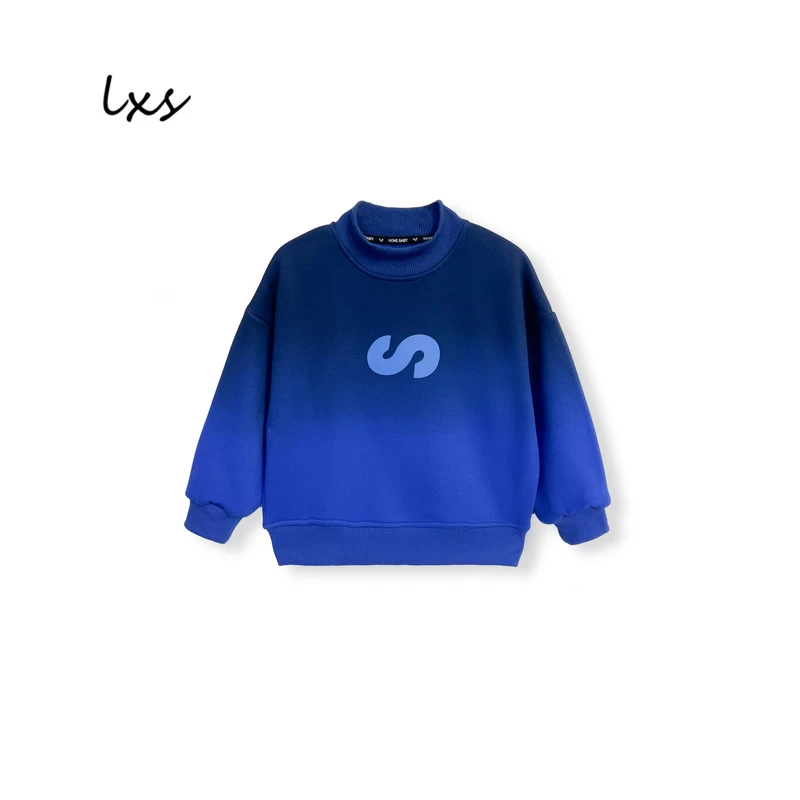 童装冬款加绒韩版男童蓝色渐变潮流洋气爆款长袖儿童高领卫衣Q559