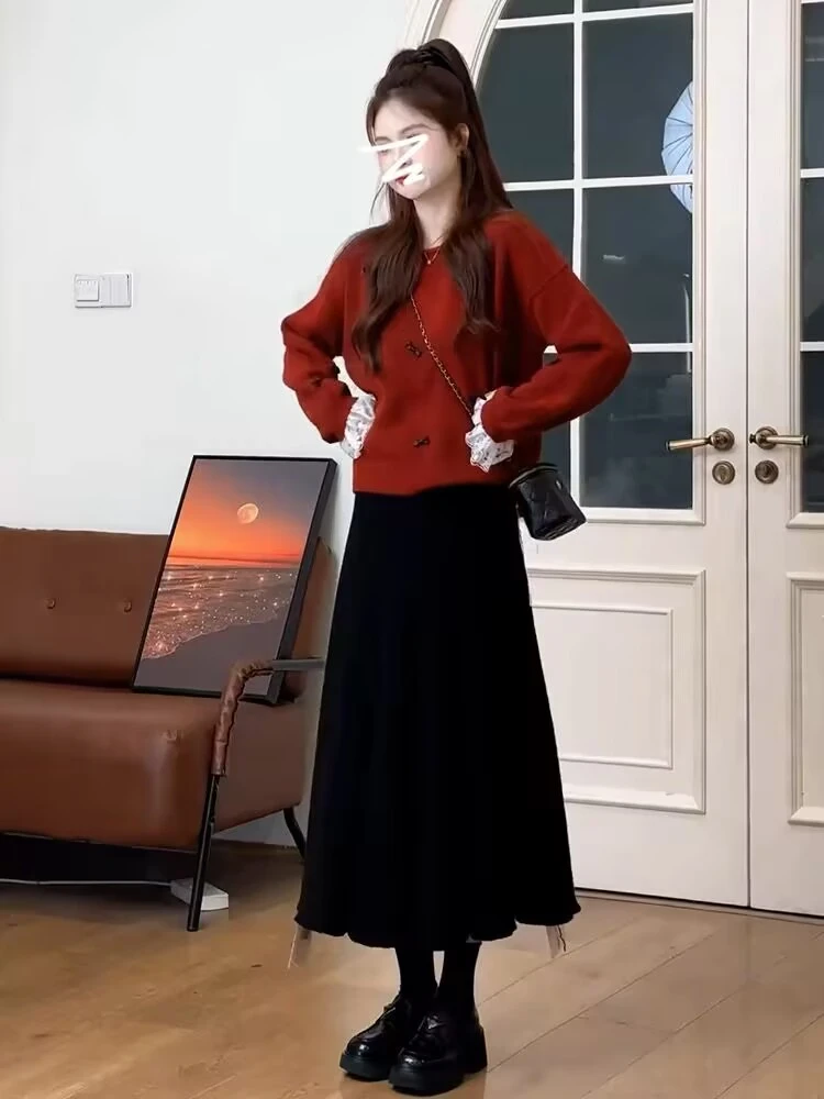 韩系穿搭新款高级针织毛衣半身裙秋冬套装裙子女装