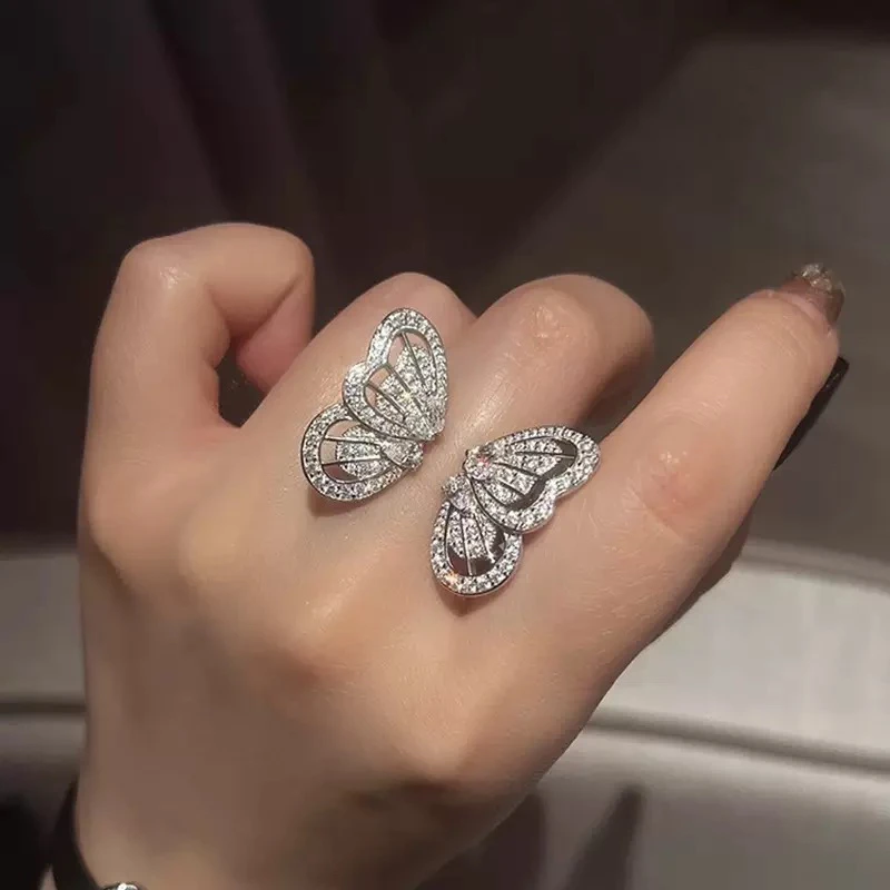 铜合金戒指 蝴蝶戒指 高奢满钻大重工戒指