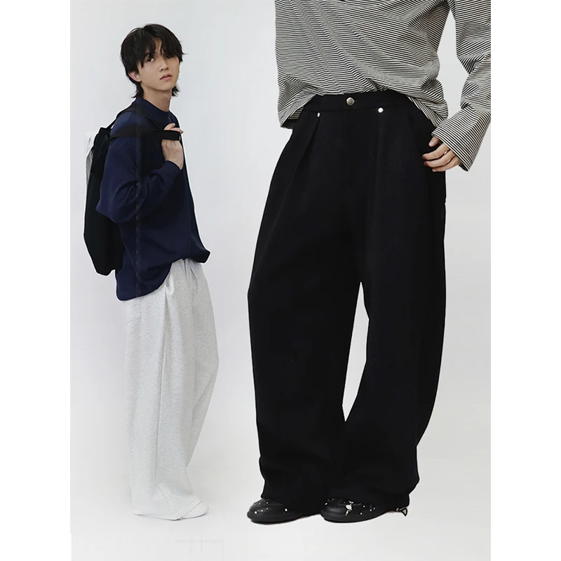 大方d 春季设计感微弹抽绳卫裤亲肤质感弹力阔腿休闲长裤