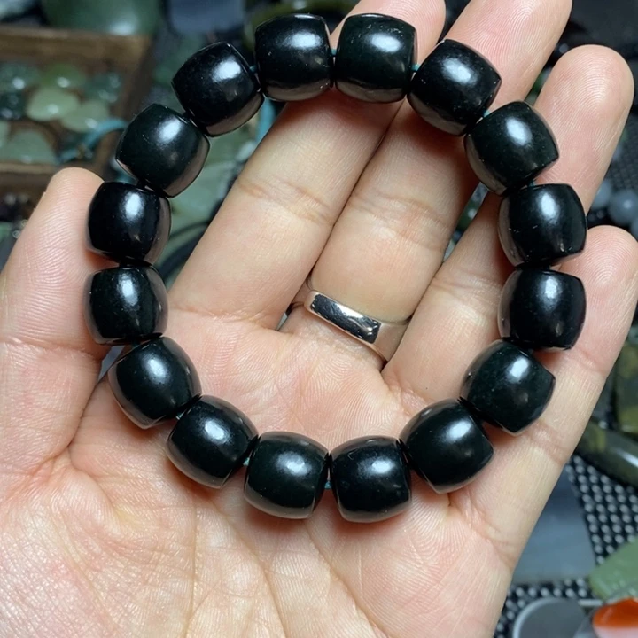 和田玉新疆黑青卡14mm未镶嵌