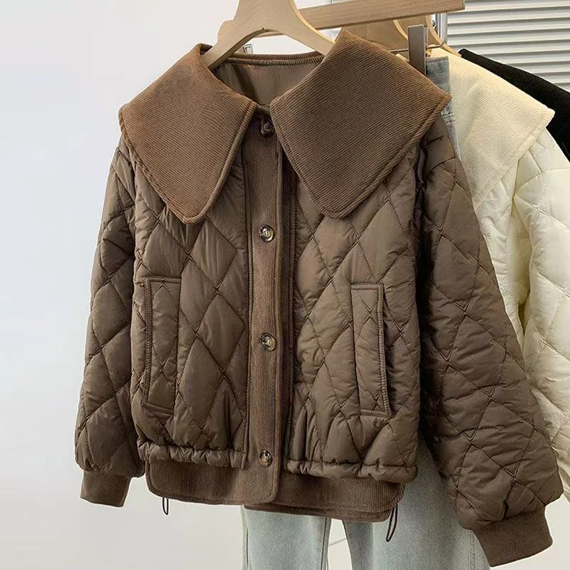 24041韩版大码简约棉服外套女冬季胖MM遮肉新款时尚短款百搭棉衣