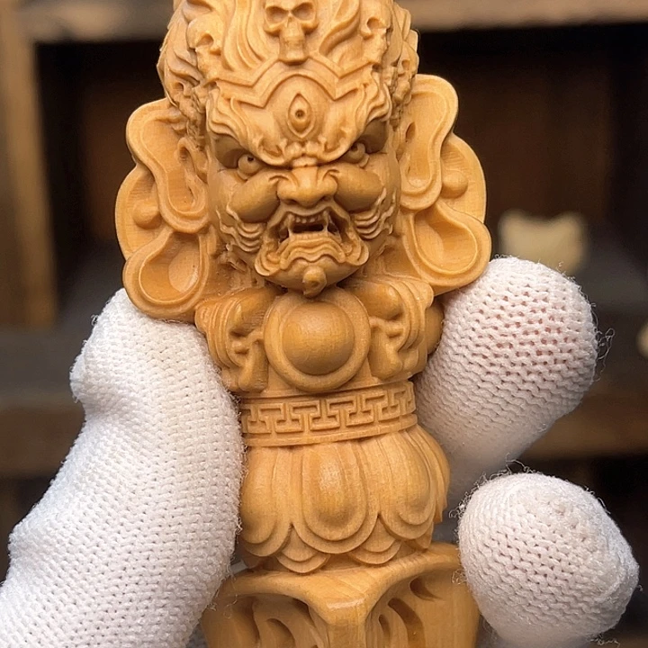 木黄杨木大黑天手把件绳子六公分