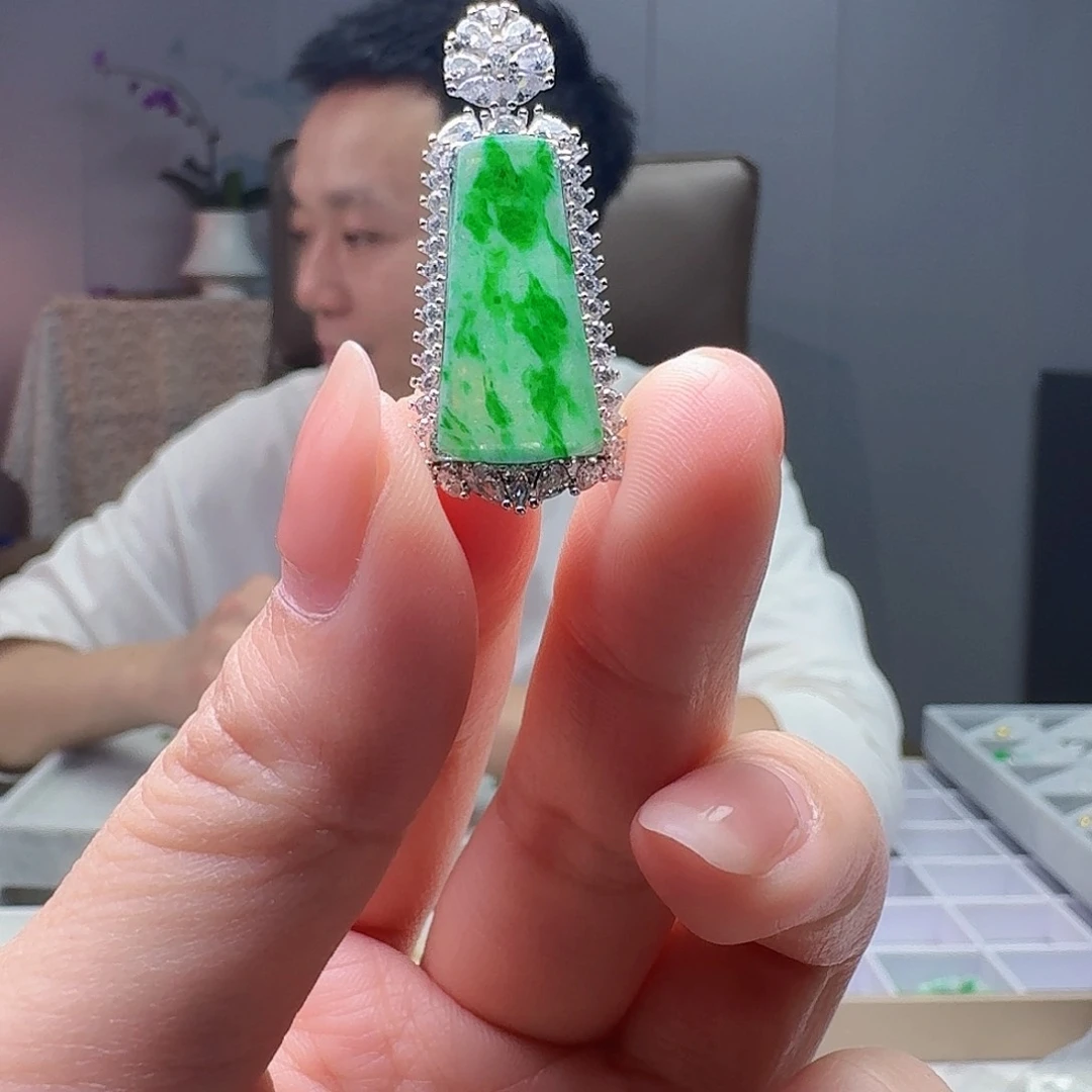 翡翠银S925镶嵌吊坠(不含链)天然