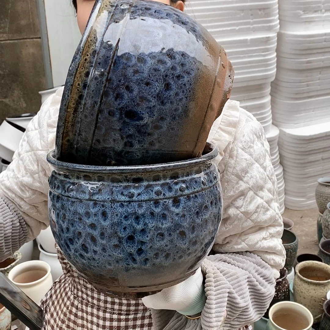 紫砂花盆瑕疵口21高17