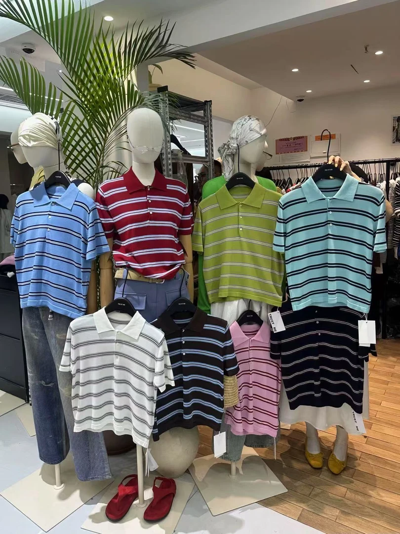 TRUST ME新款 颜色好美的POLO薄短袖针织衫