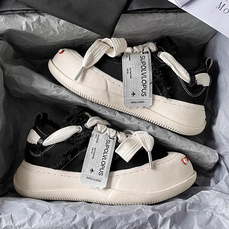 赵露思吴健豪同款帆布鞋隐藏款棉花糖情侣厚底开口笑乞丐鞋女潮潮