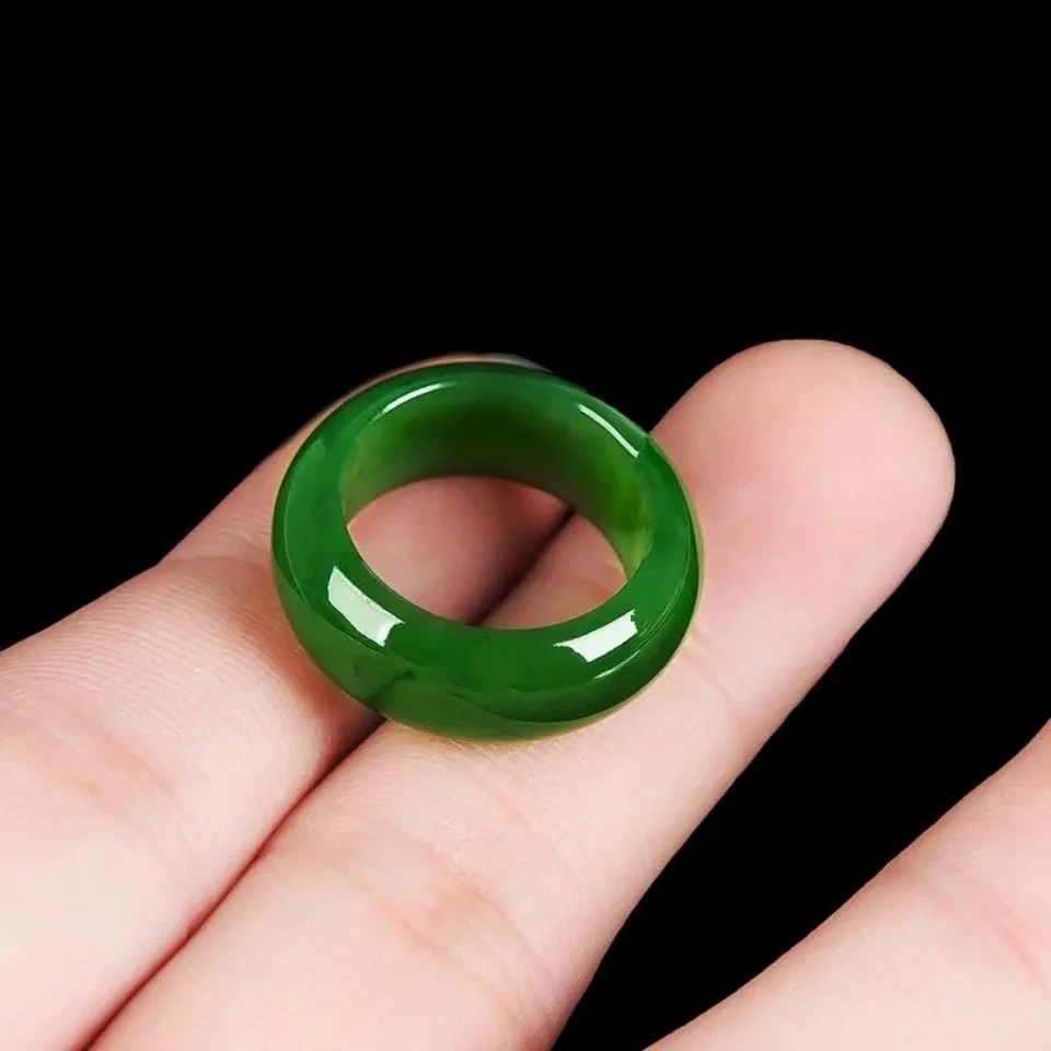 新疆和田玉碧玉戒指女菠菜绿指环戒圈玉石珠宝扳指男女情侣款