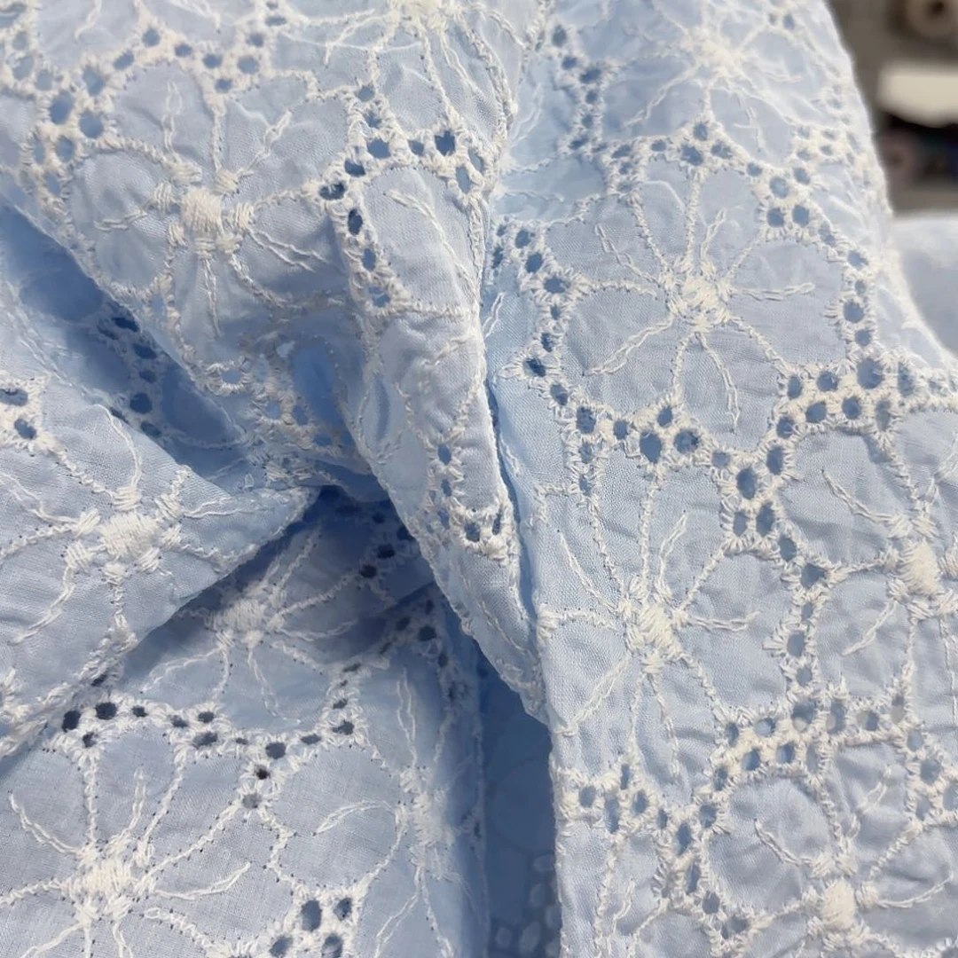 棉北高新款刺绣大花淡蓝色蓝色一米