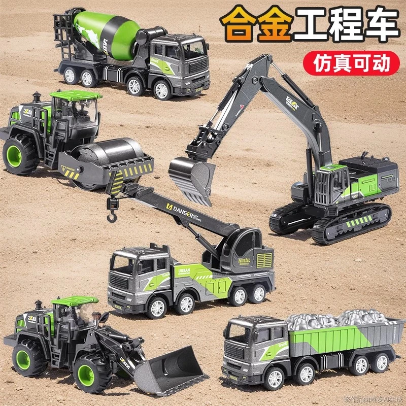 儿童合金挖掘机玩具男孩搅拌工程车汽车模型套装起重吊机3大号4岁