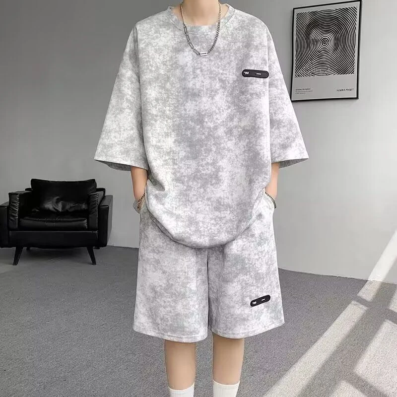 运动服套装男夏季短袖T恤篮球衣休闲短裤两件套韩版潮流2025日系