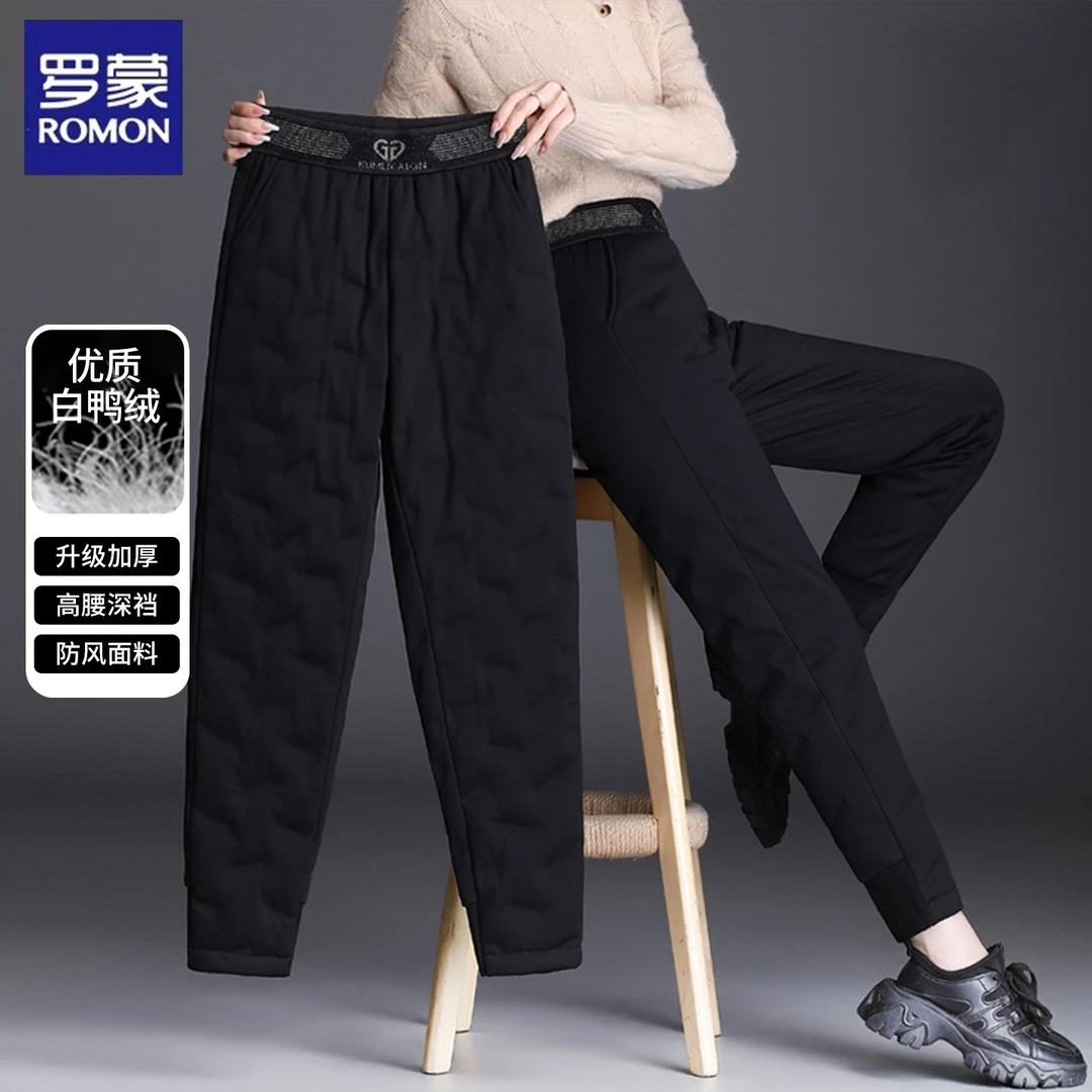 罗蒙中老年羽绒裤女外穿2025冬季新款宽松加厚妈妈款秋冬直筒棉裤